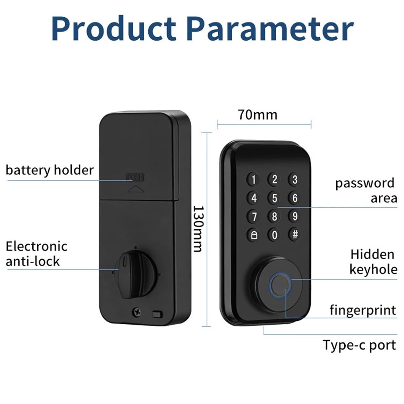 Serratura Smart, Serratura con catenaccio intelligente for impronte digitali con serratura/sensore porta Chiave di blocco automatico/password/sblocco APP,per camere da letto, uffici e hotel