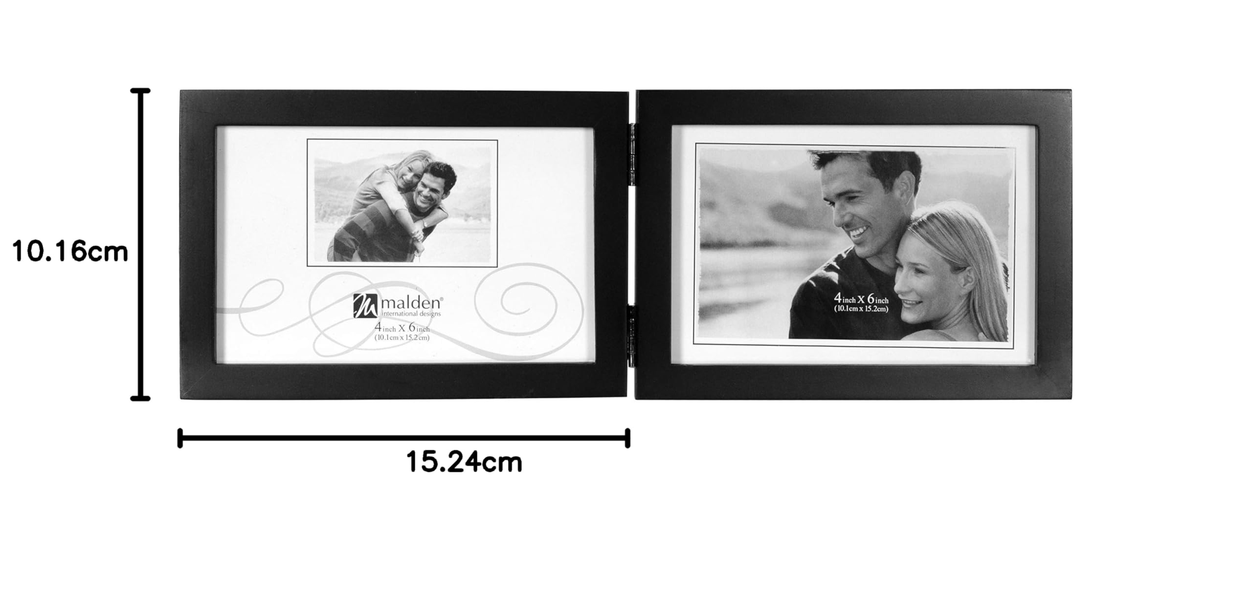 Malden International Designs Black Concept Marco de fotos de madera, doble horizontal, 2-4x6, negro