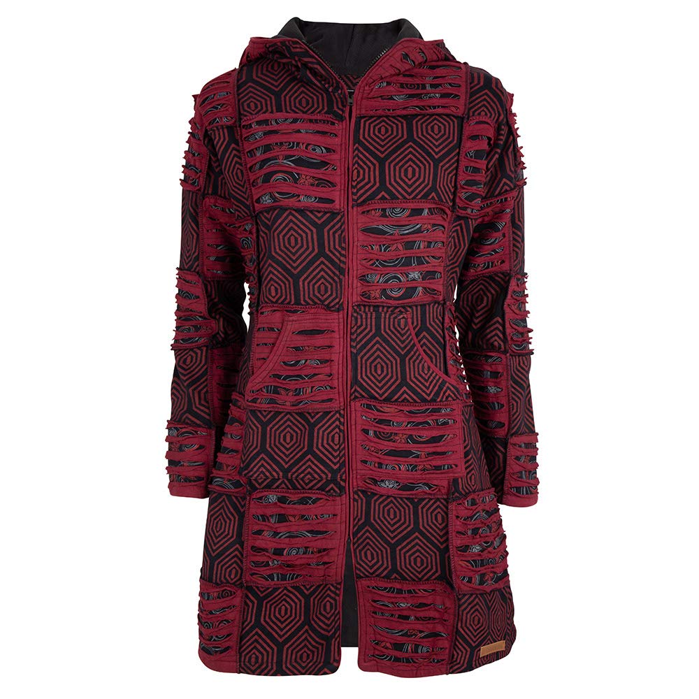 Cappotto lungo da donna con cappuccio, stile hippie, modello Flower Power, fodera in pile, caldo e morbido, giacca Goa, cutwork, felpa con cappuccio, realizzato a mano in Nepal, Shakaloha W Petunia