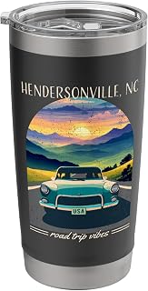 Hendersonville NC Retro Highway Nostalgic Vintage Car Design Stainless Steel Insulated Tumbler