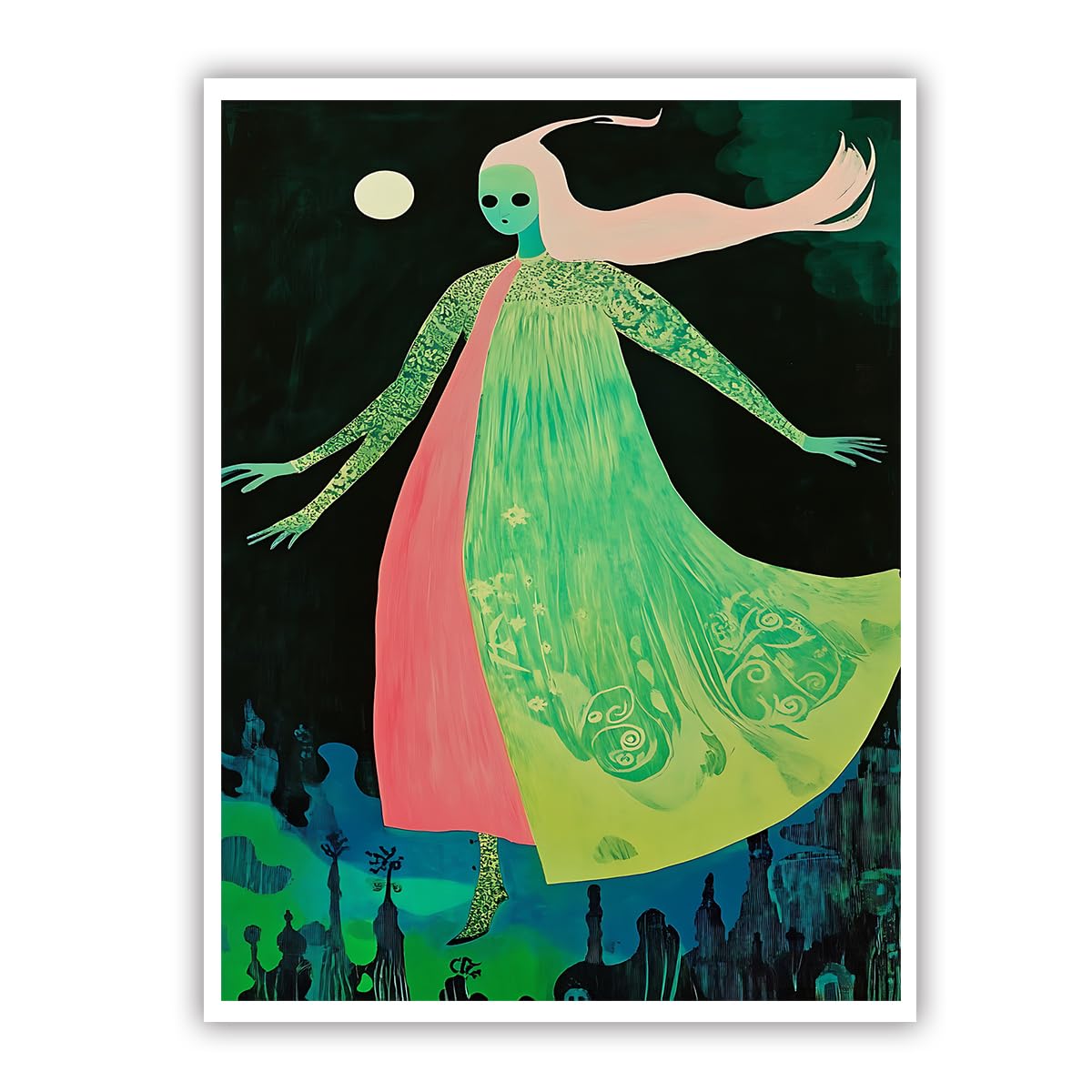 CHERHERART Affiche de femme éclairée par la lune Style surréaliste sur toile Art mural Tirages mystiques de nuit Œuvres d’art pour chambre Salle à manger Salon 70x110cm Sans cadre