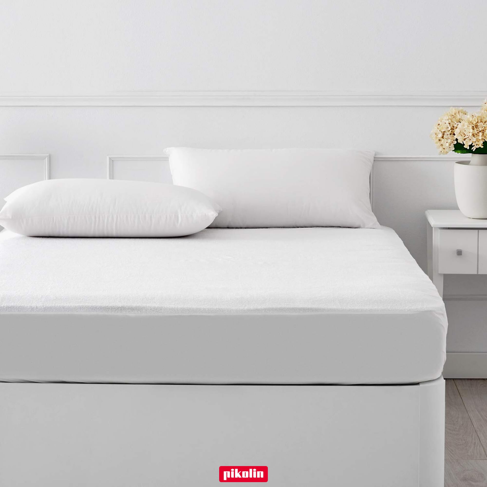 PIKOLIN Set 2 Coprimaterasso Matrimoniale Impermeabile 150 x 190 cm 32 cm di Altezza in Spugna, Traspirante e Certificato Oeko-Tex - Protettore di Materasso Silenzioso, Antiacaro e Anallergico