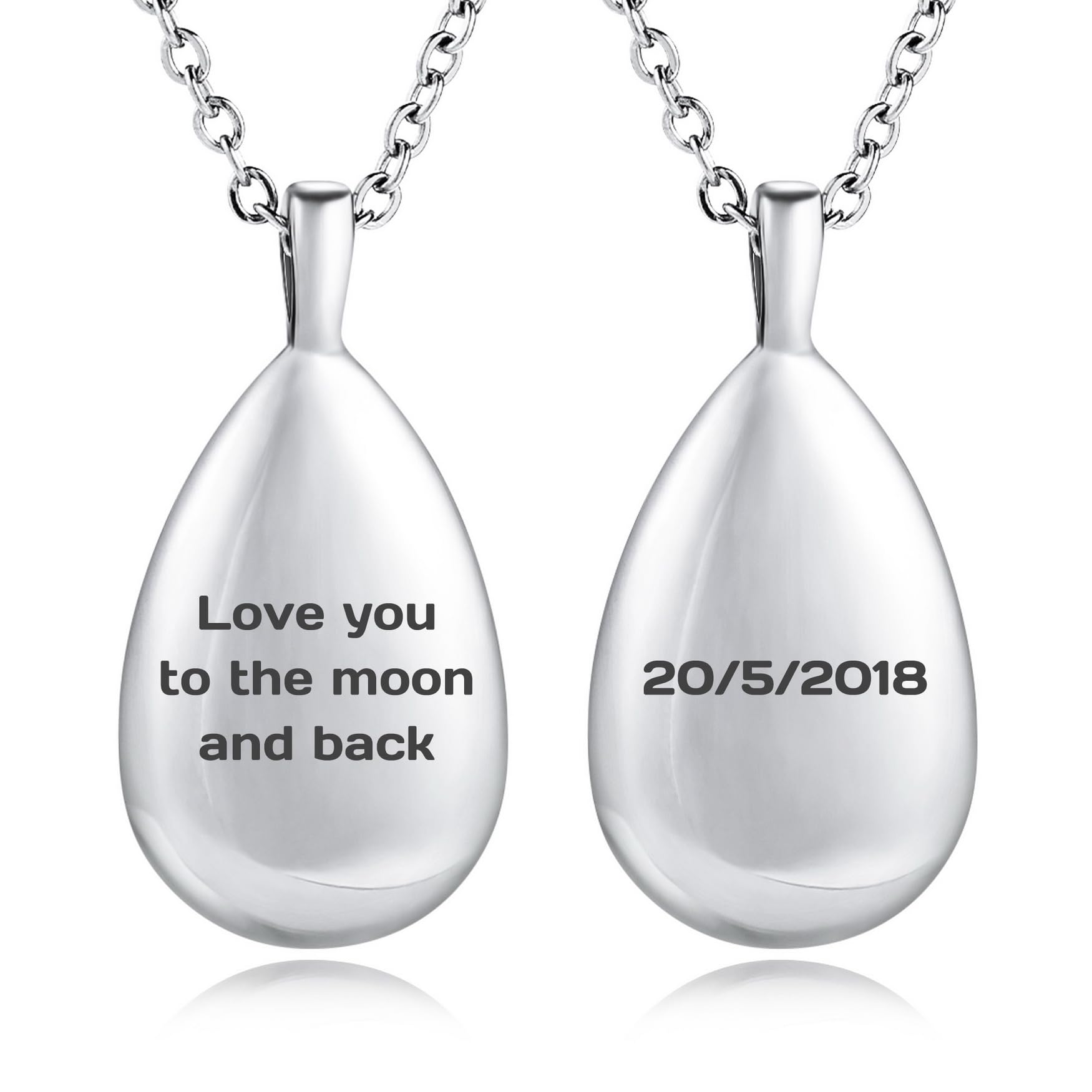 MMXX Collar Personalizado con Forma de Lágrima para Cenizas Texto Grabado para Hombres y Mujeres Colgante de Urna de Acero Inoxidable para Guardar las Cenizas de Su se Amado