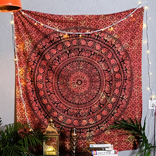 Craft Trade Mandala Naranja Tapiz de Pared Indio Paño de Pared Tapestry Bohemia Colgante de Pared Tapices para Hogar Sala de Estar y Dormitorio- 127 x 152 cm