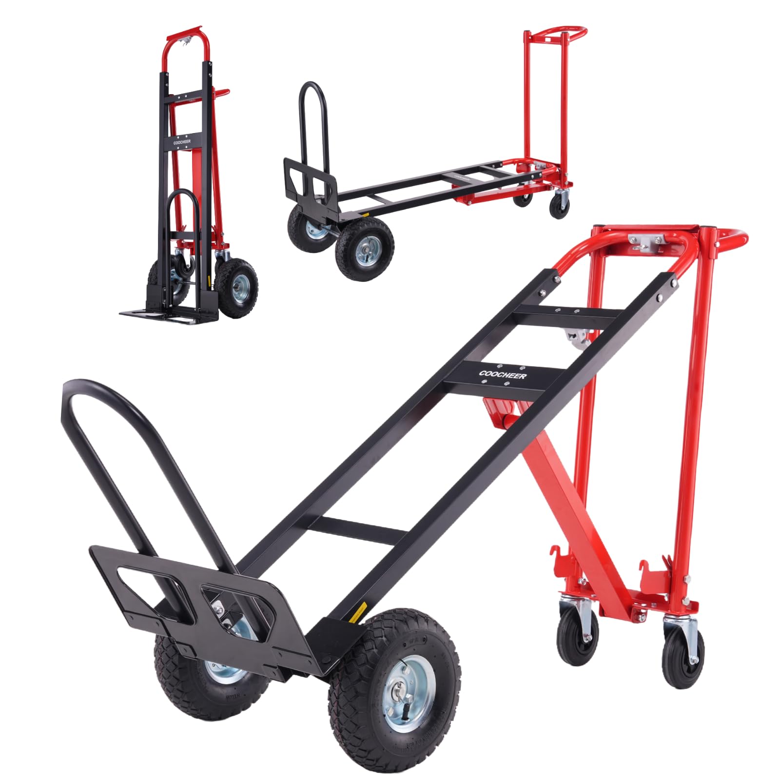 4 in 1 Convertible Hand Truck Dolly, 1000Lb Heavy Duty Folding Hand Truck Dolly Cart with Wheels 10" All-Terrain Tires, Hand Cart for Moving/Warehouse/Outdoor/Logistics/Shopping/Home/Office