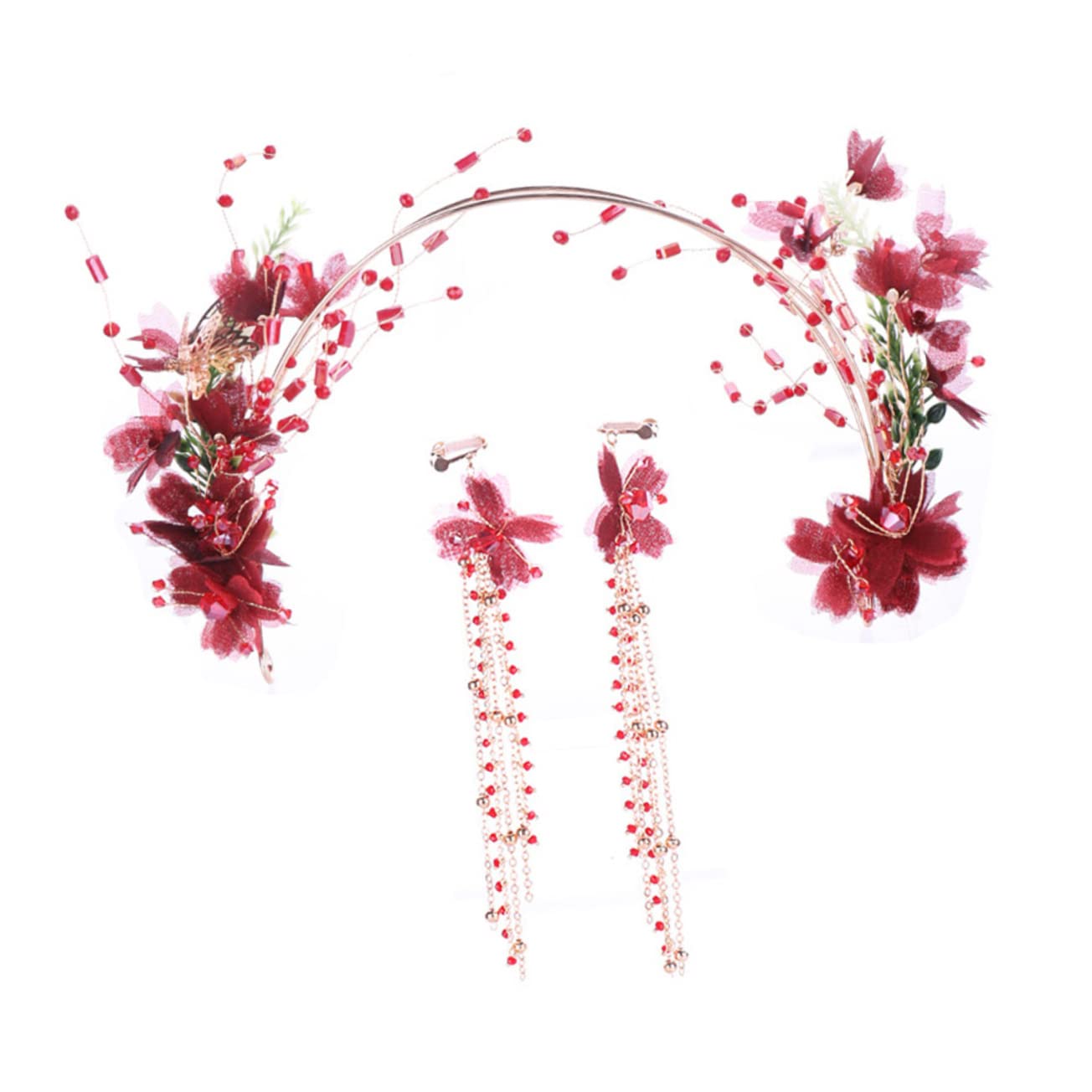 Mikinona 1 Juego Banda Para El Pelo Tocados De Novia Bridal Tiara De Novia De Metal Diadema Con Pendientes Tocado De Novia Pendientes De Gota Joyería Del Oído Tela Gancho Conjunto De Aretes