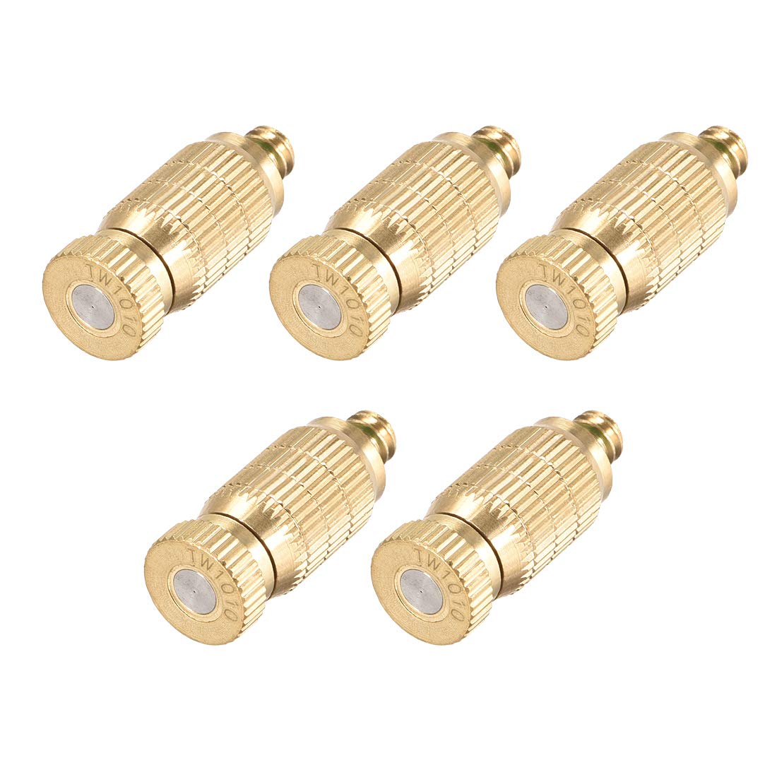 SOHNVWTGD Brass Misting Nozzle 3/16inch Threaded 0.1mm Orifice Dia Fogging Spray Head for Outdoor Cooling System 5 Pcs Golden