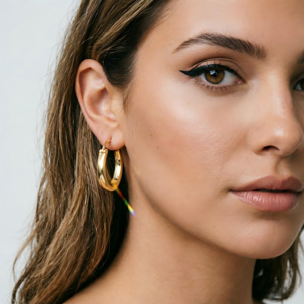 14K Gold Hoop Earrings for Women - Lightweight Classic Square Tube 14K Gold Earrings, Timeless Everyday Jewelry