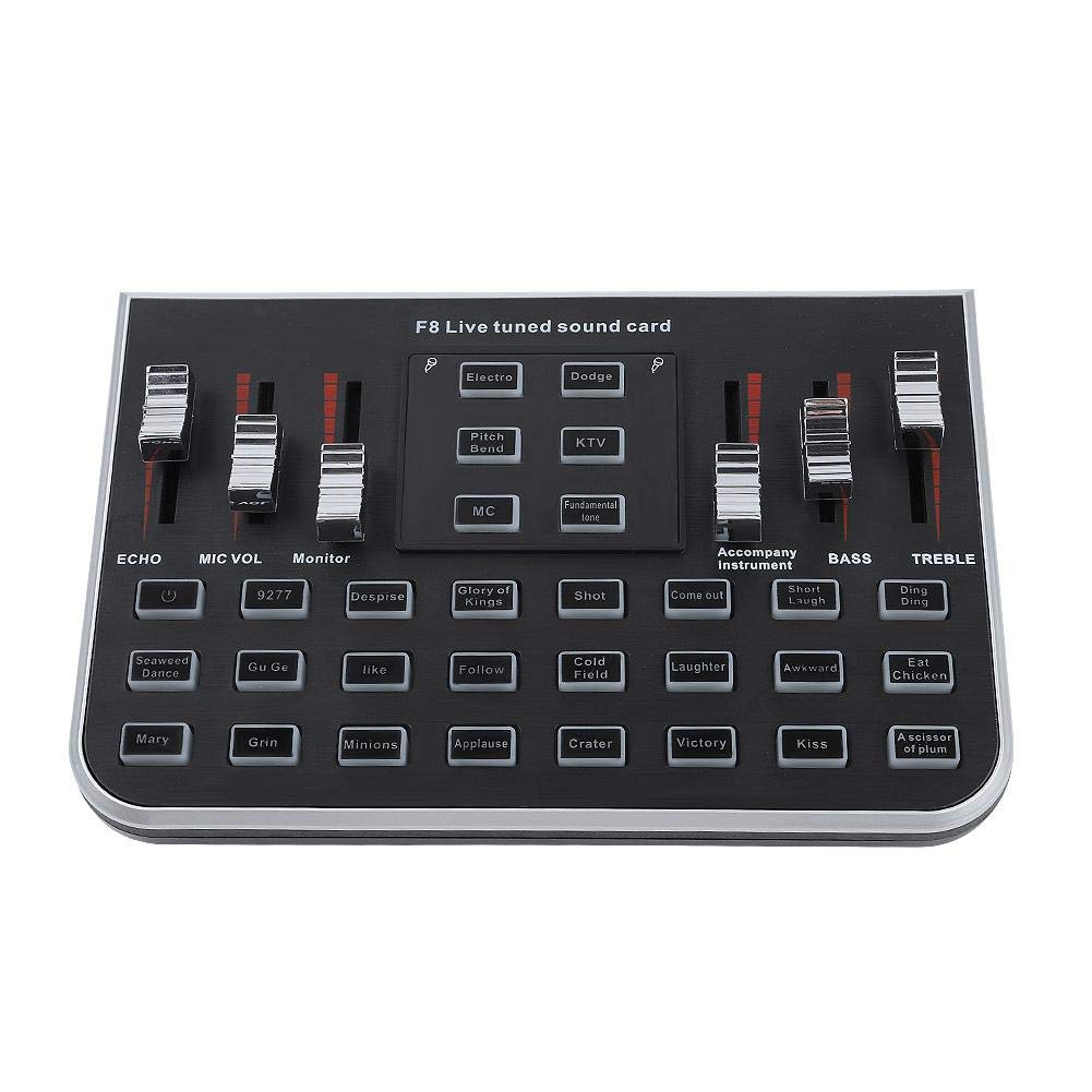 Wendry External Sound Cards, Portable Live Broadcast Sound Card, Mutifunctional Sound Card Intelligent Volume Adjustable with 4 Variants Tones for Live Broadcast, K Songs, Recording