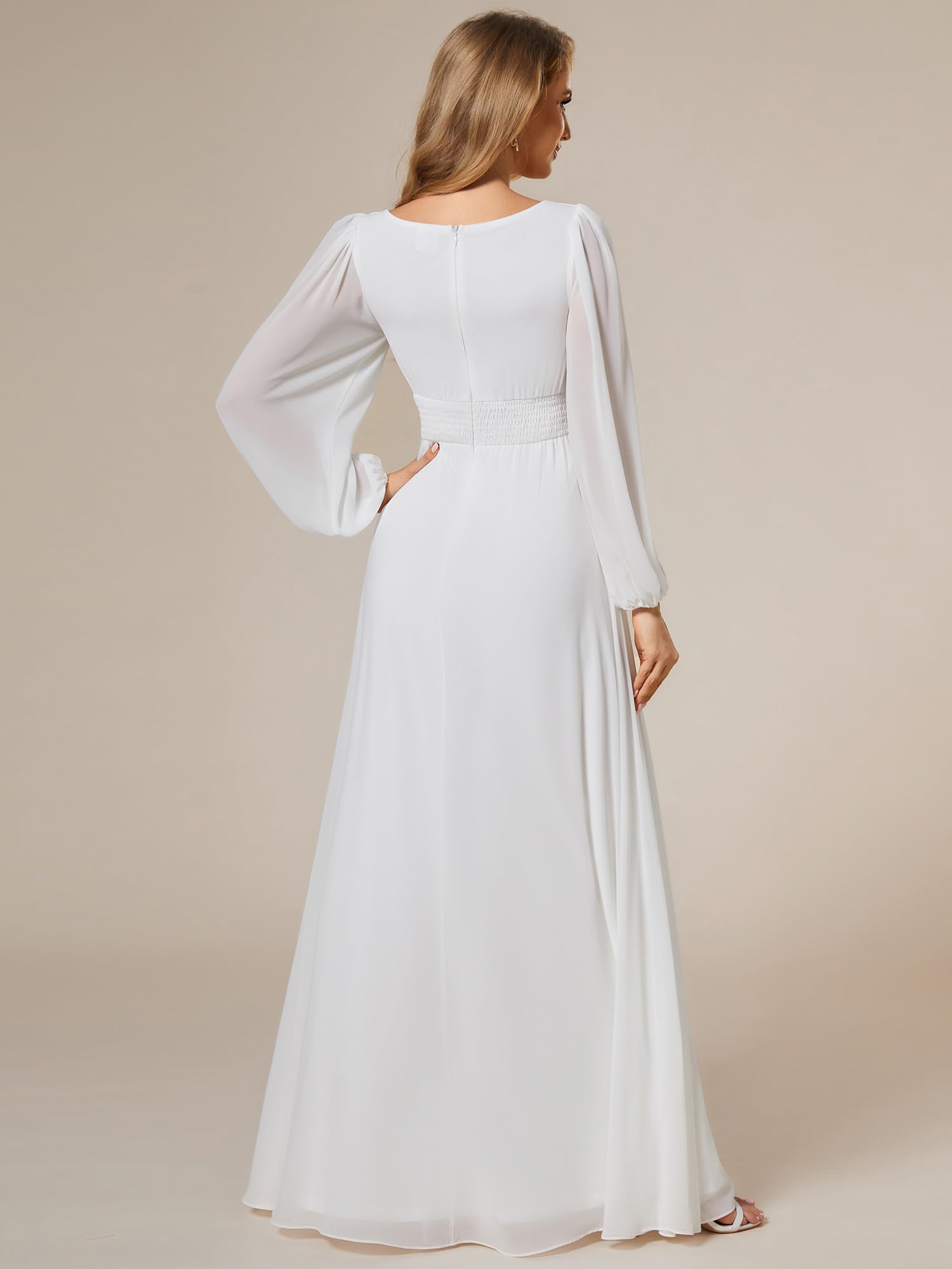 Ever-Pretty Damen Ballkleider Lange Ärmel Chiffon Rundkragen Ärmellos Elegant ES0106B