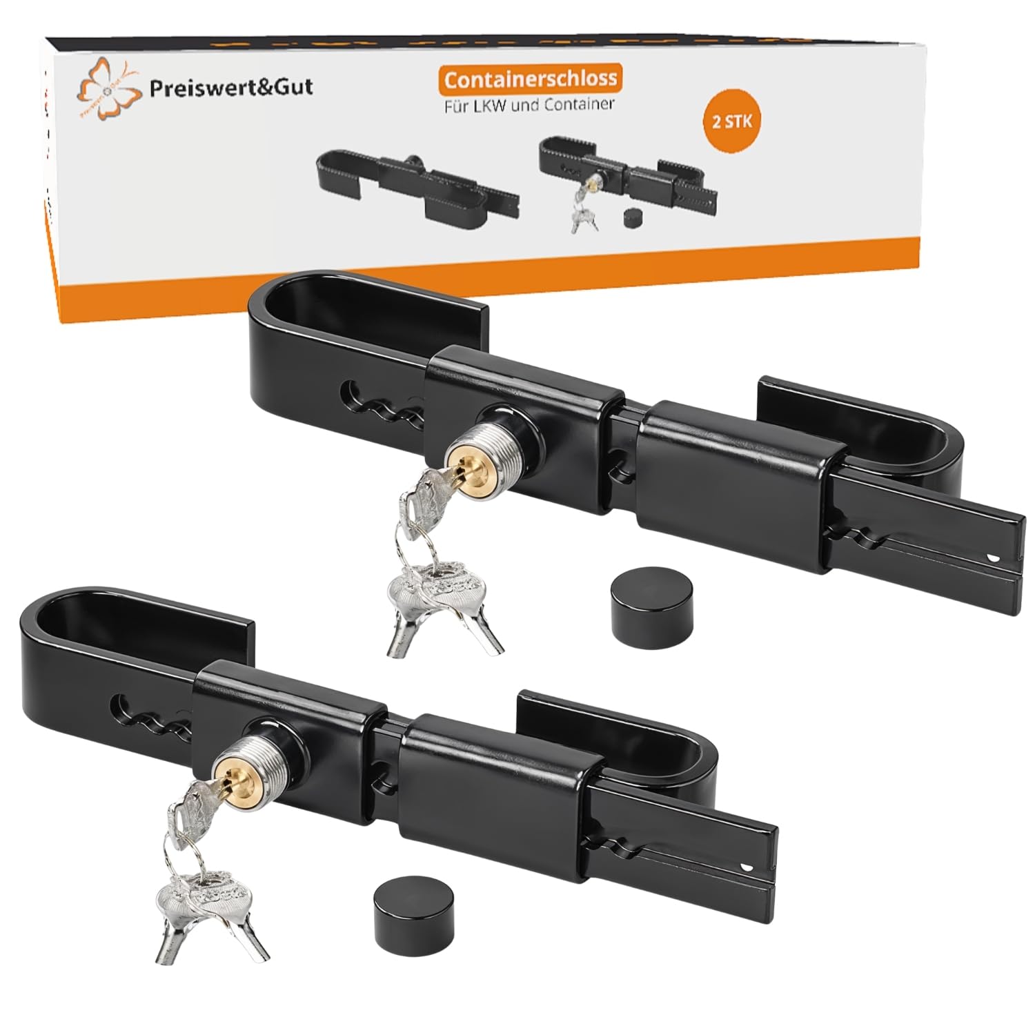 Preiswert&Gut 2x Containerschloss verstellbar von 22 bis 43 cm inkl. 2 Schlüssel - Seecontainer und Frachtcontainer-Schloss 0,7 cm Stahlriegel – Diebstahlschutz für LKW Baucontainer