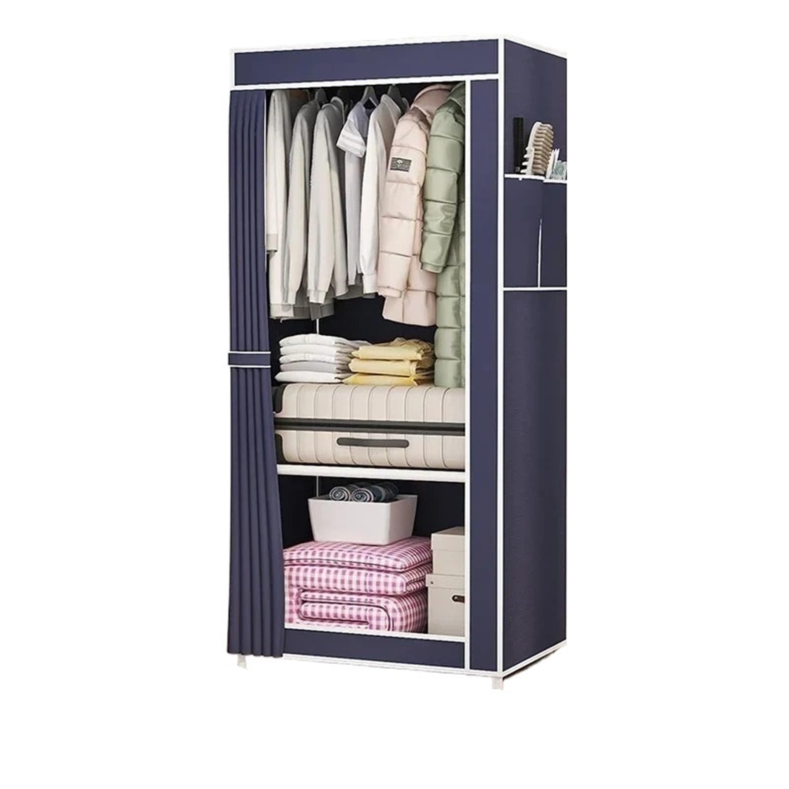 Armario Tela Armario de Tela, Armario Almacenamiento Montaje Simple, Ropa Multicapa, Colgador Plegable a Prueba Polvo for Dormitorio(Dark Blue)