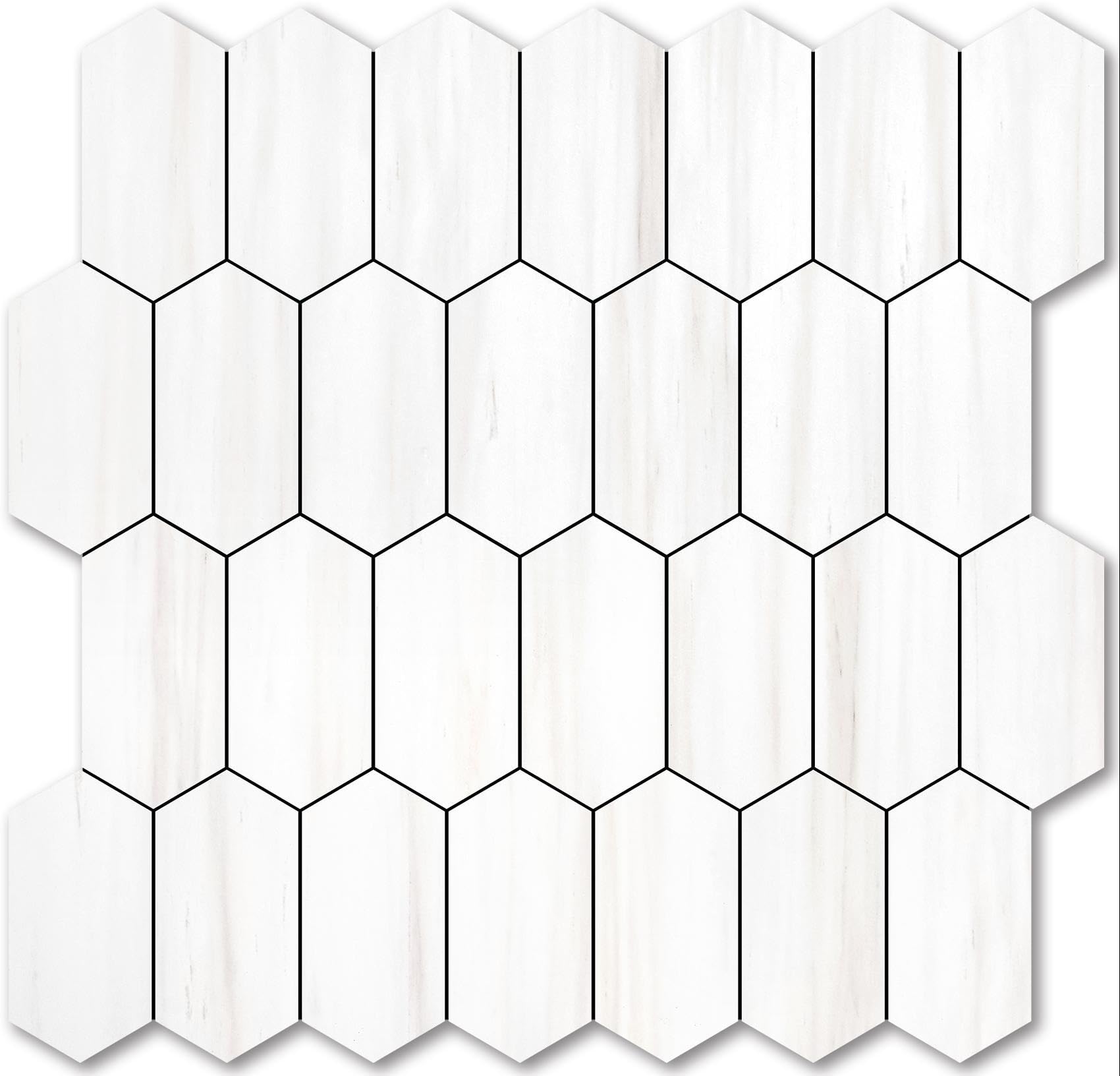 Vamos Tile Long Hexagon Peel and Stick Backsplash Tile - 10 Sheets Stick on Backsplash for Kitchen and Bathroom 12.4 x 12 Inch Dolomite Marble Look PVC Self Adhesive Mosaic Wall Tiles