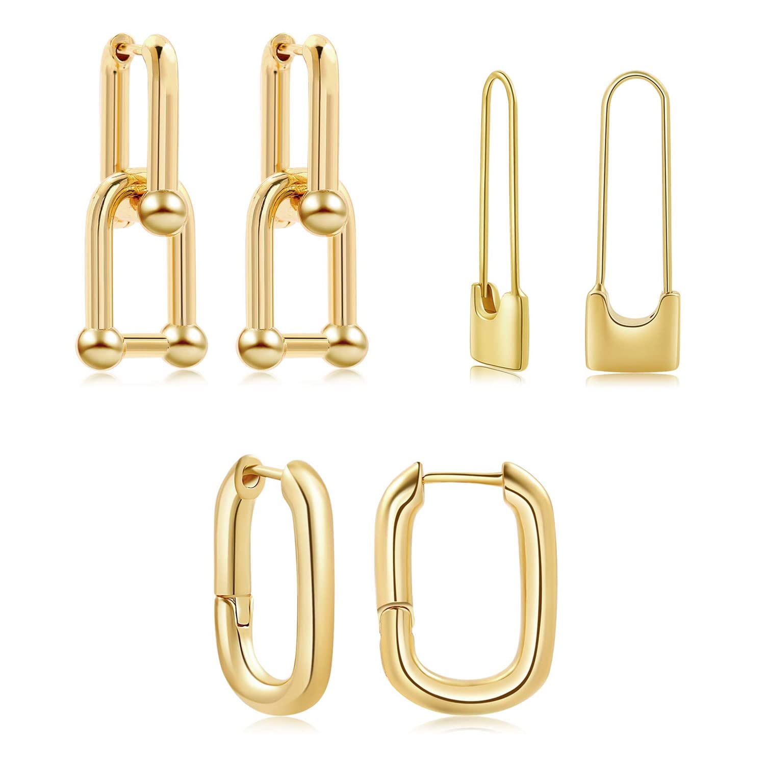 TERRIFITERRIFI Ball U Shape Pin Y2K Minimalist Style Chunky Earring Link Chain Chunky Circle Hoop Earrings Paperclip Link Chain Jewelry Drop Dangle Earrings Set For Women Teen Girls, 3 Pairs