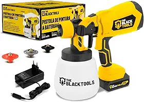 Pistola de Pintura a Bateria 21V The Black Tools TPP21A – 500W, Reservatório 1000ml, 4 Bicos, Controle de Fluxo, Bivolt