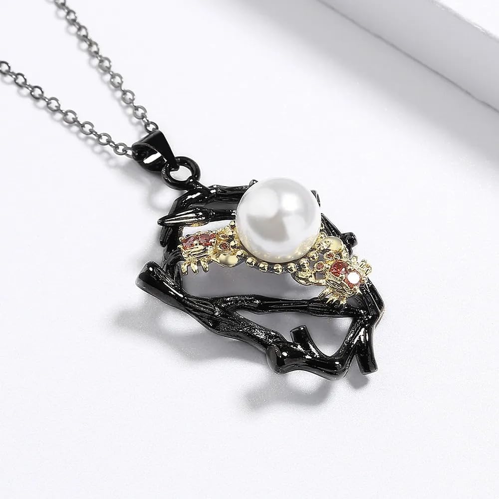 Collar de Cadena para Mujer con Colgante de Perlas con Incrustaciones Negras y bicolores Hecho en China