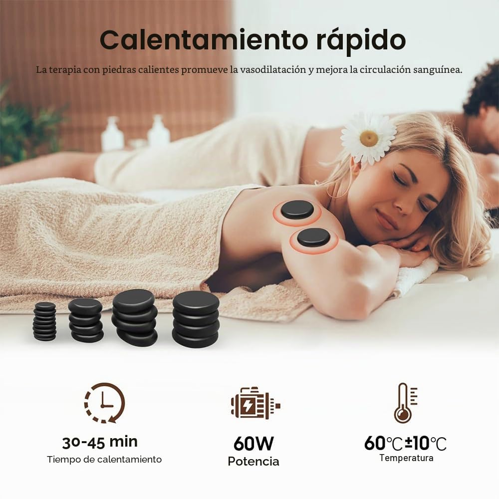 NEWFUN Piedras Calientes Masaje, 20 Piedras de Masaje Calientes, Piedras de Masaje Calientes Portátiles para Uso en Casa, Ideales para Terapia de Spa, Masaje y Relajación