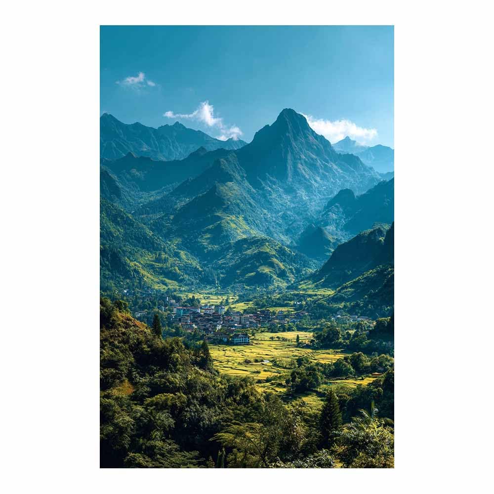 HOQIU Natural scenery wall art Mountainse Valley Village decorative painting, wall art, for Living Room Bathroom Bedroom Kitchen Decoration.(Multicolor)-40x60cm Unframed