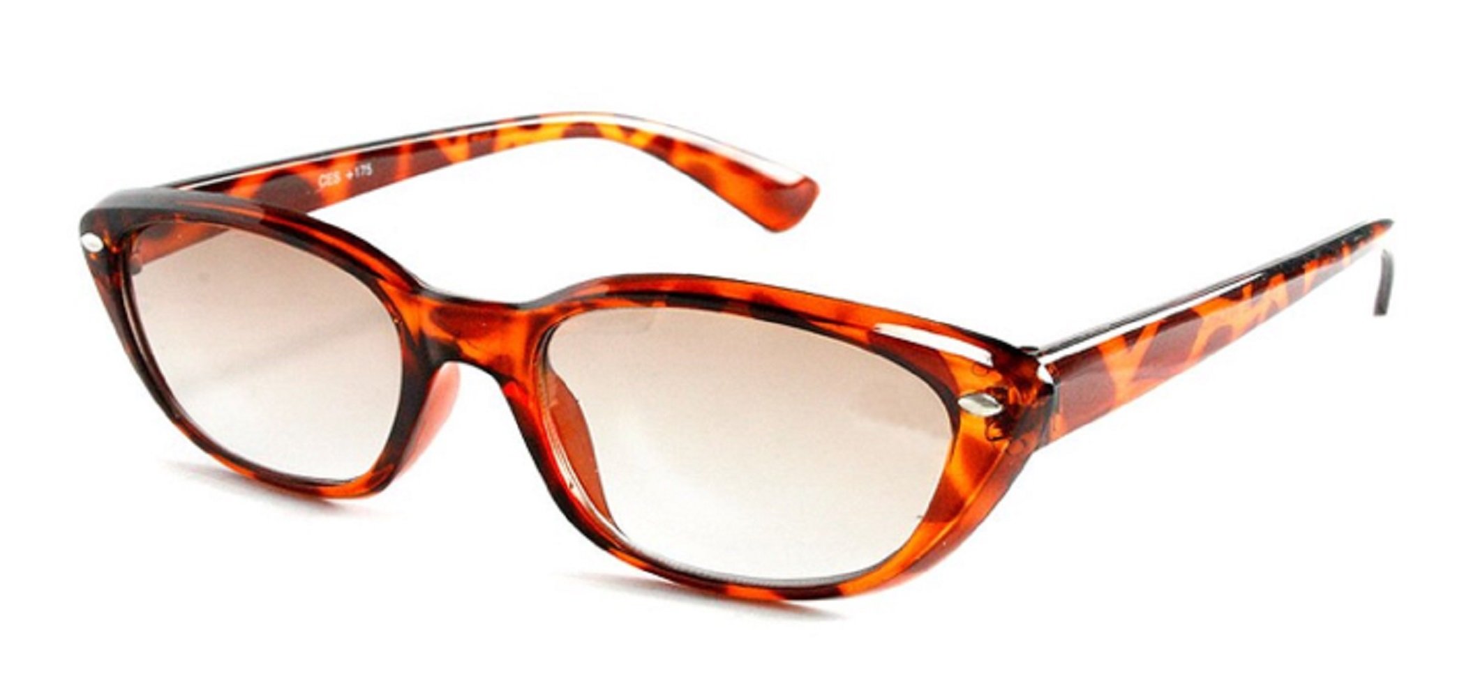 Designer Cat Eye Fashion Sun Readers, Tinted Reading Eye Glasses for Women + 1.75 Tortoise