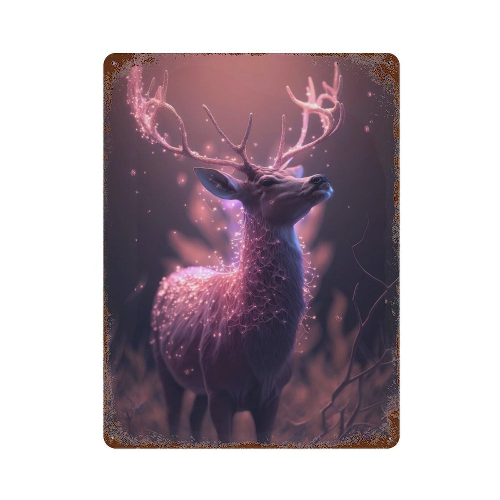 Retro Metal Sign with Pink Fantasy Deer Glow Design 15.7"x11.8", for Pub, Kitchen And Man Cave Decor, Rustic Home Decor