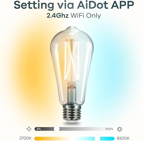 Miniatura 4 de Linkind Bombillas inteligentes Edison, bombillas Edison WiFi de 2700 K-6500 K sintonizables con control remoto, 8 W 60 W equivalentes a regulables