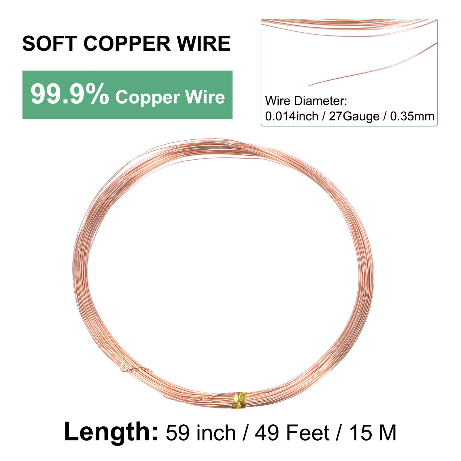 M METERXITY 99.9% Soft Copper Wire, 27 Gauge 49FT Pure Copper Wire for DIY Crafting/Jewelry Making/Gardening Plant/Beading - Image 3