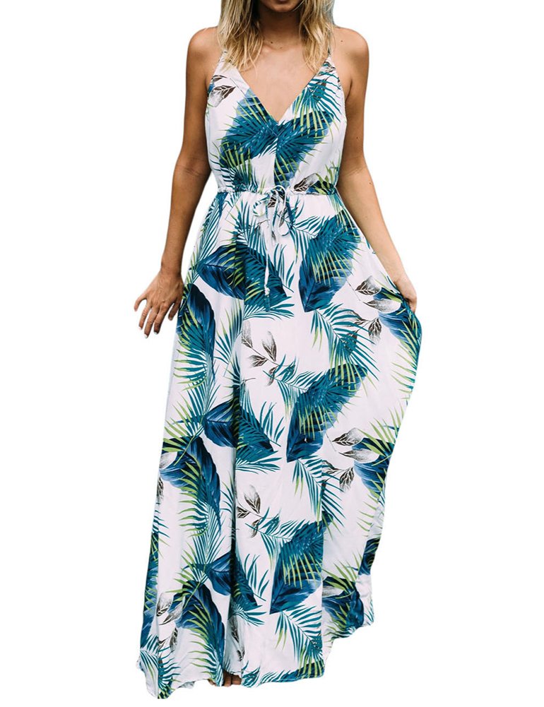 chuangminghangqi Vestido de fiesta para mujer, diseño de flores, vestido de noche, largo de verano, sin mangas, con bandas, estampado de fiestas, ceremonias