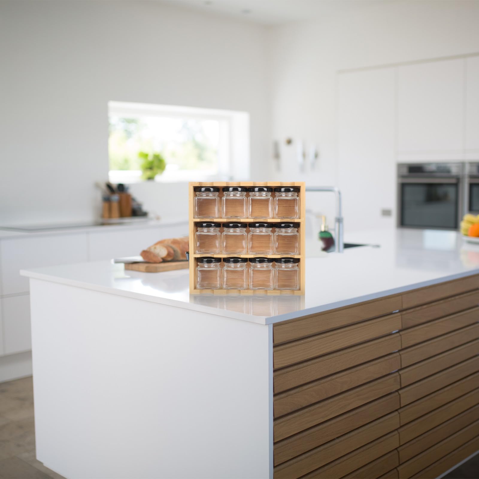 PRETYZOOM 1juego Estante para Especias de Madera con Compartimentos Soporte de Almacenamiento Grande para Botellas de Condimentos Organizador de Cocina de Mesa o Pared para Mantener Orden