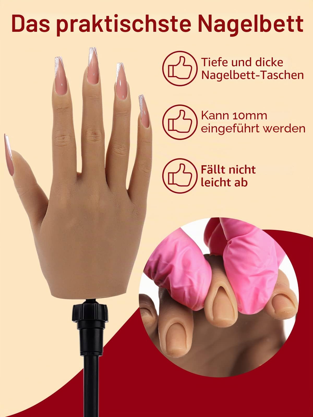 Yokilly Übungshand Für Nageldesign,Silikon Hand Für Gelnägel-100 Stück Künstliche Nägel,Fake Nägel Übungshände Hand Training Übungsmodell Nail Art Maniküre Set Für DIY