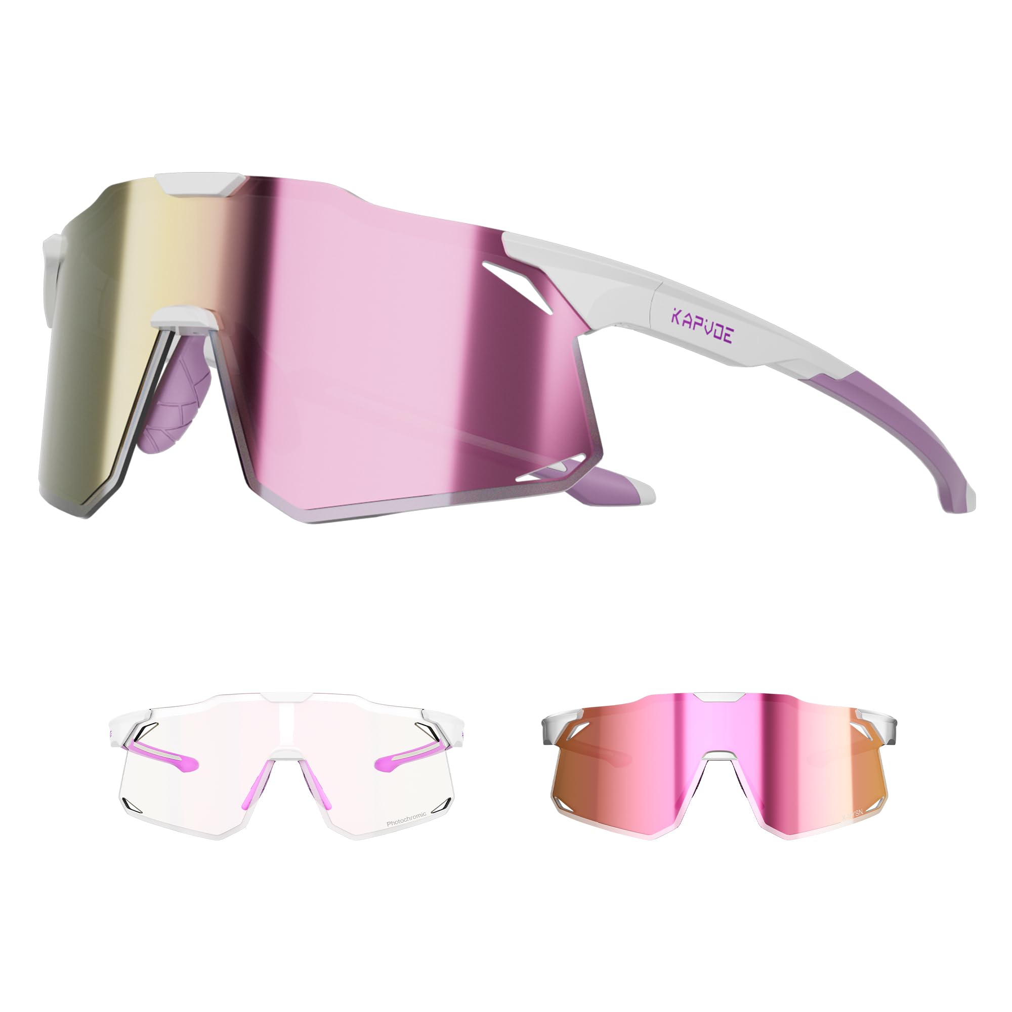 KAPVOE Fahrradbrille Selbsttönend für Herren Damen Photochrome Sport Sonnenbrille Klar Rennrad Brille TR90 Rahmen Schnelle Brille MTB Radfahren Radbrille mit UV400 Schutz Sportbrille für Laufen K347