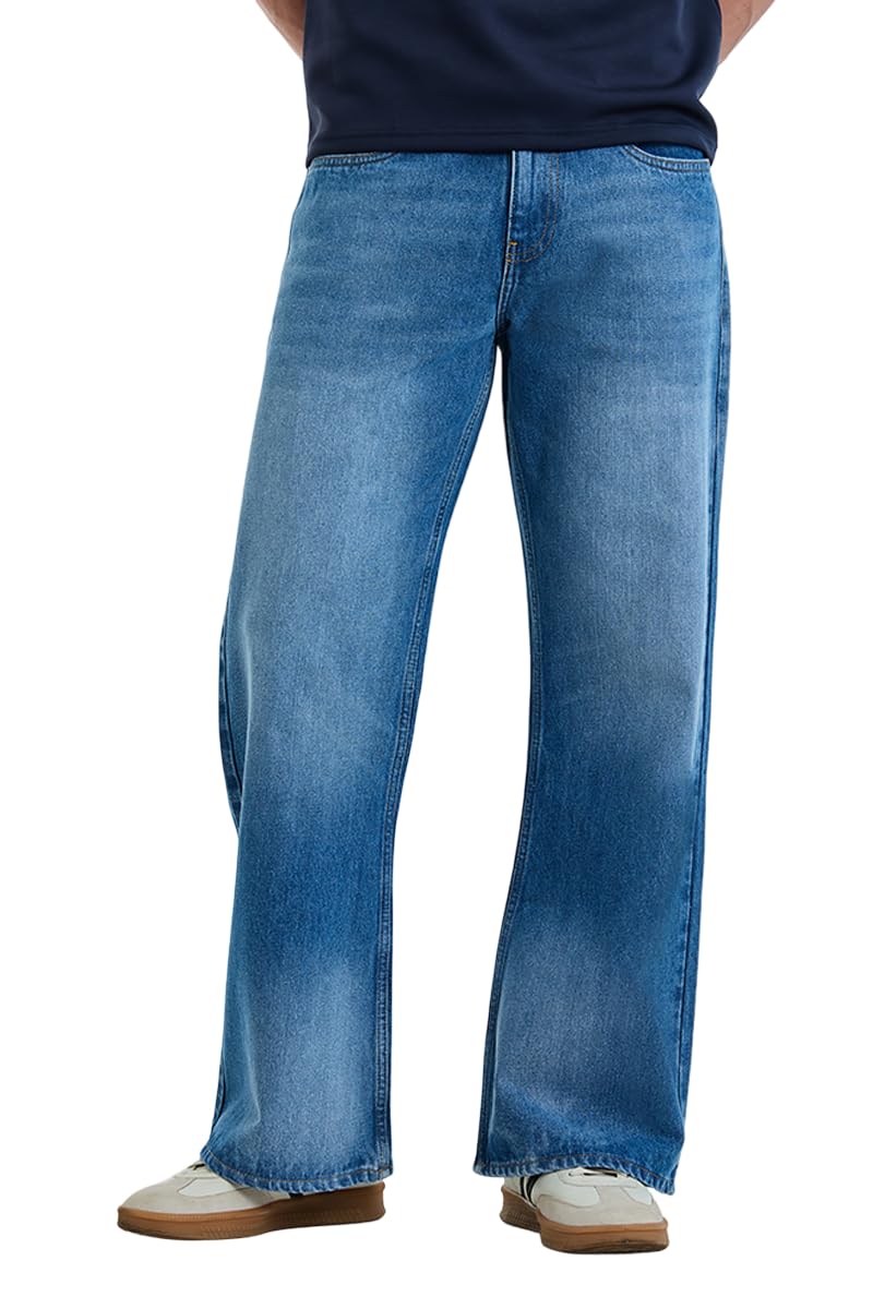 Men Casual Jeans | Flared Fit Mid Rise Plain Front Washed Pattern | 100% Cotton Denim Woven Fabric, 5 Pocket Style with Button Closure-image-27