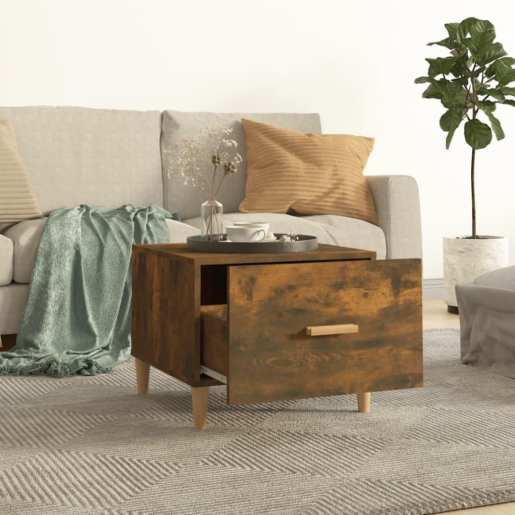 2er Set Couchtische Räuchereiche 50x50x40cm Holzwerkstoff | Beistelltische mit Schublade für das Wohnzimmer, stabiler Holzwerkstoff, minimalistischer Nachttisch im Doppelpack.