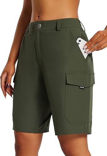Miniatura 2 de baleaf Pantalones cortos largos de senderismo para mujer de 10 pulgadas, estilo cargo, de secado rápido, con bolsillos, UPF 50+, resistentes al agua