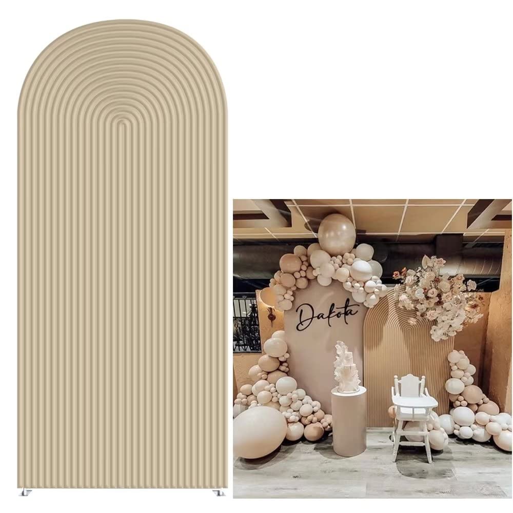 HUAYI Light Tan Ripples Pattern Arch Backdrop Cover for Birthday Party Wedding Baby Shower Decorations Chiara Backdrops Arched Wall Frame Stands Covers Props GP-454 3ft * 6ft