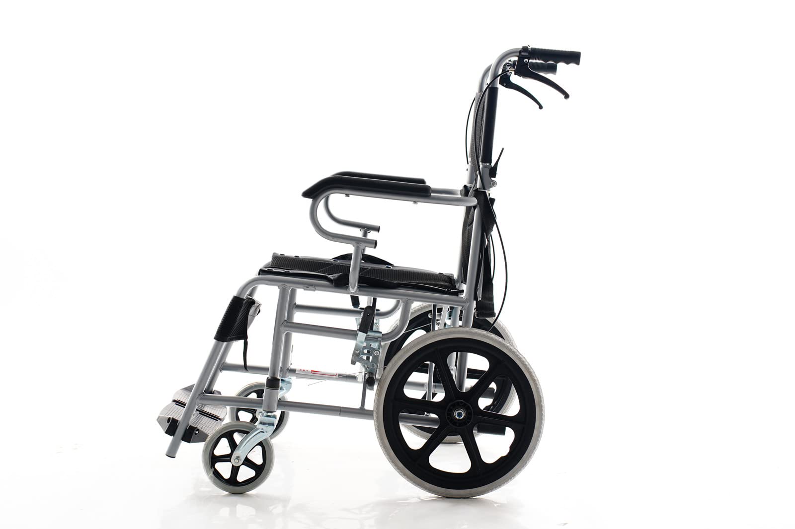 Silla de ruedas plegable ligera, ayuda de transporte compacta con freno de mano