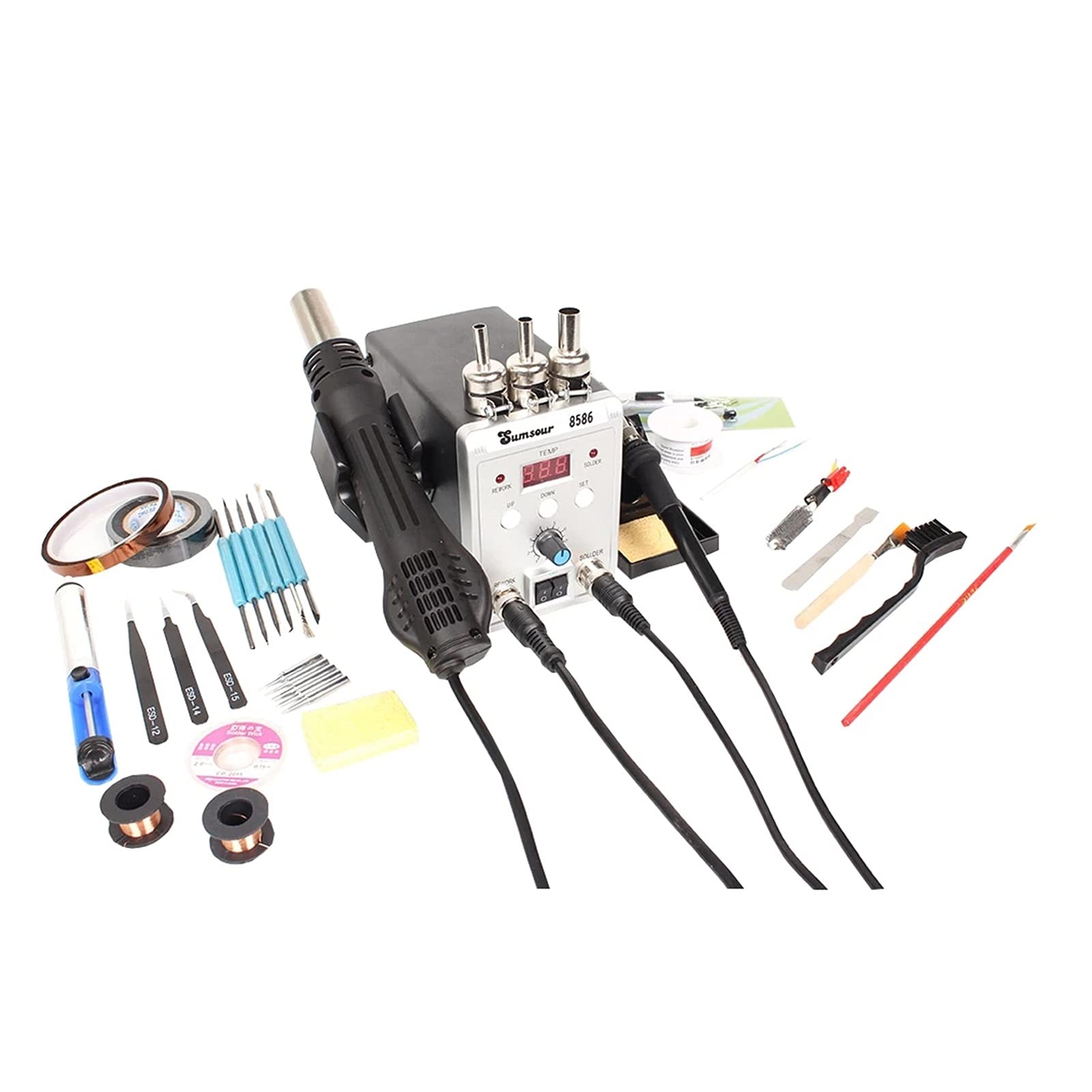 Stazione di saldatura, Stazione di saldatura 8586 2-in-1 di saldatura elettrica Irons aria calda di calore 76 0W SMD Rilavorazione dissaldatura saldatura Kit Strumenti di riparazione