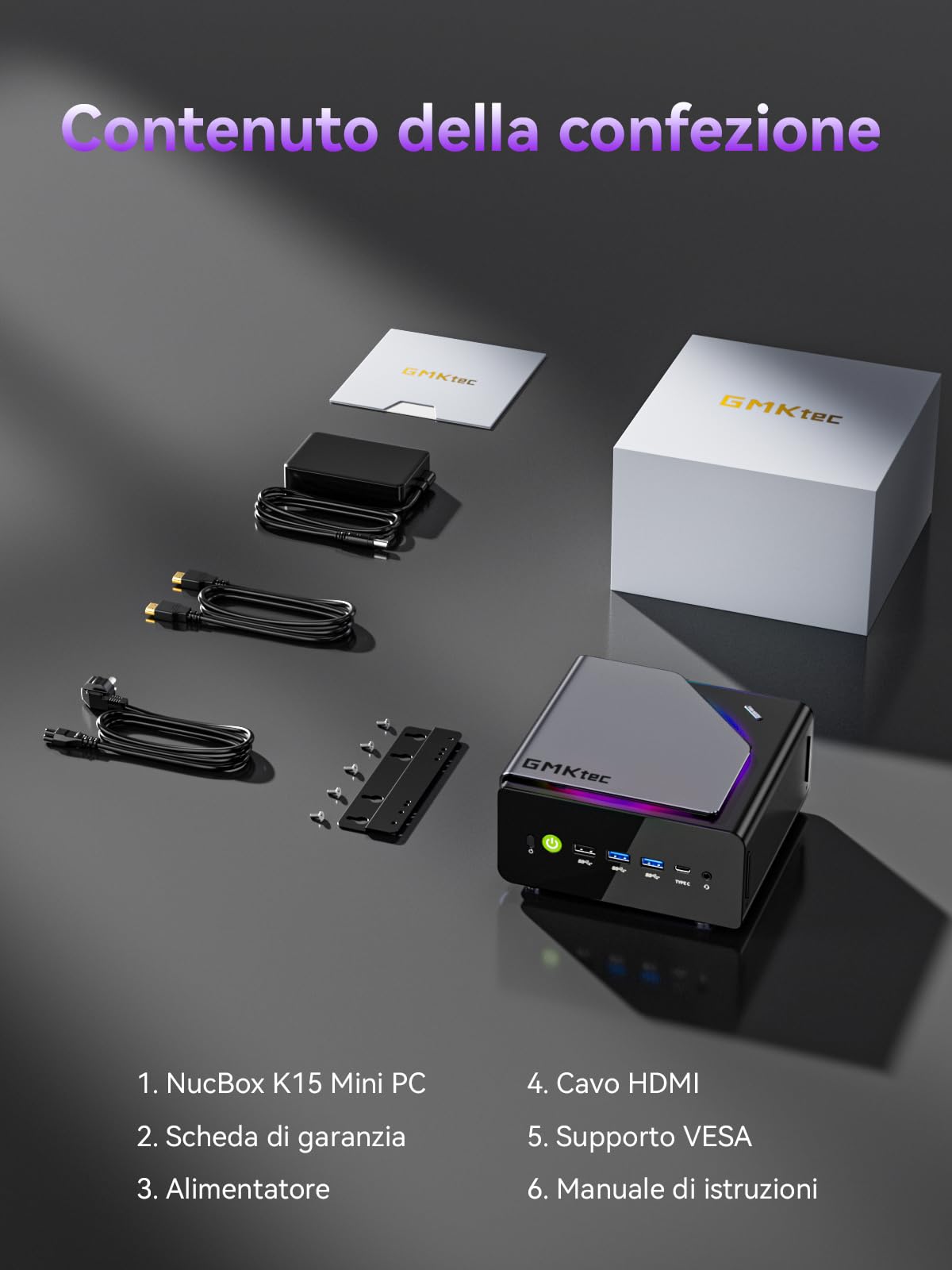 GMKtec K15 AI Mini PC Intel Core Ultra 5 125U, versione Bareboni senza RAM/SSD/SO, PC desktop con accelerazione IA, espansione di storage 3X M.2 2280, Dual Nic 2.5GbE, HDMI 2.1, USB4