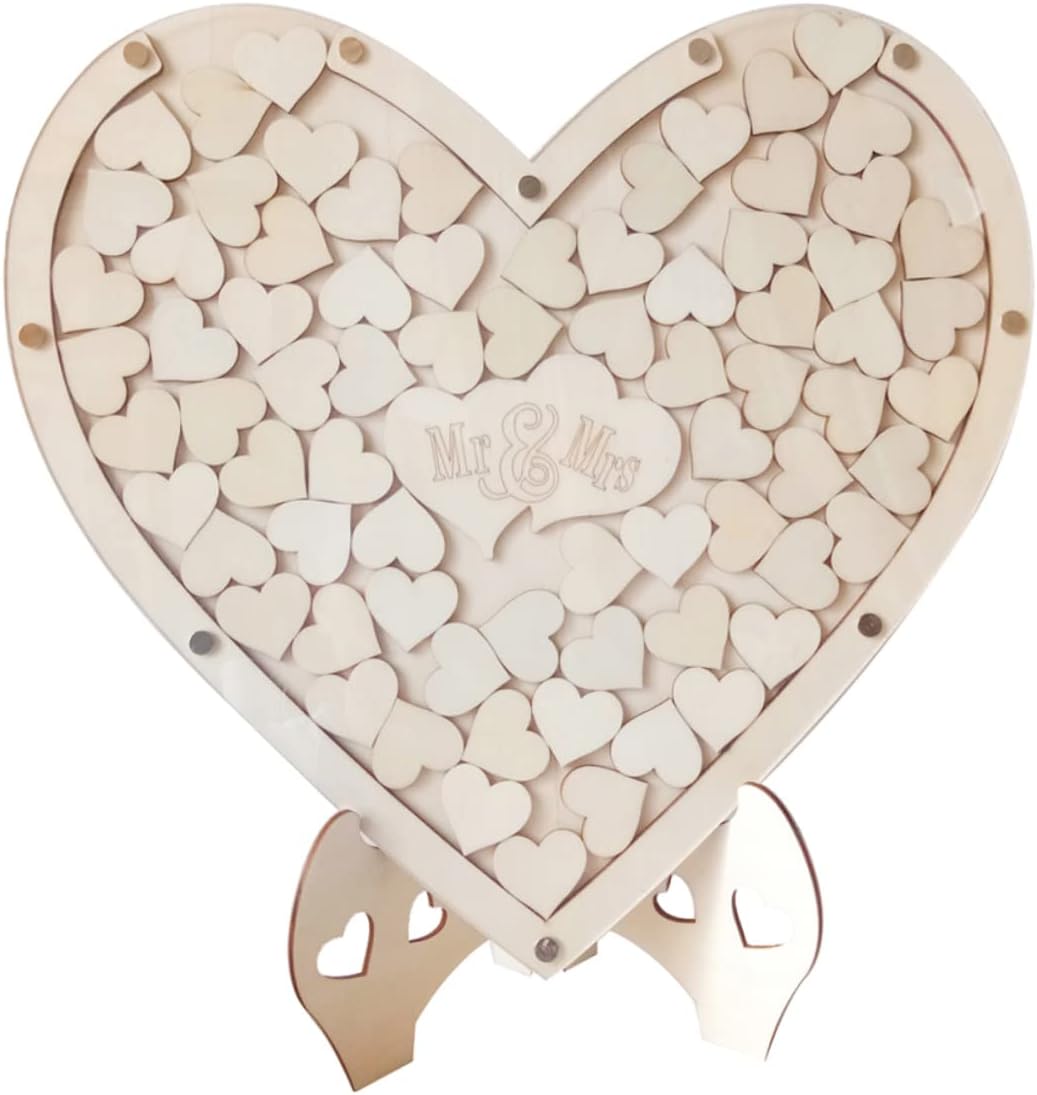 Heart-Shaped Guest Book Sign-in Desk Wooden Chips for Wedding Party Favors