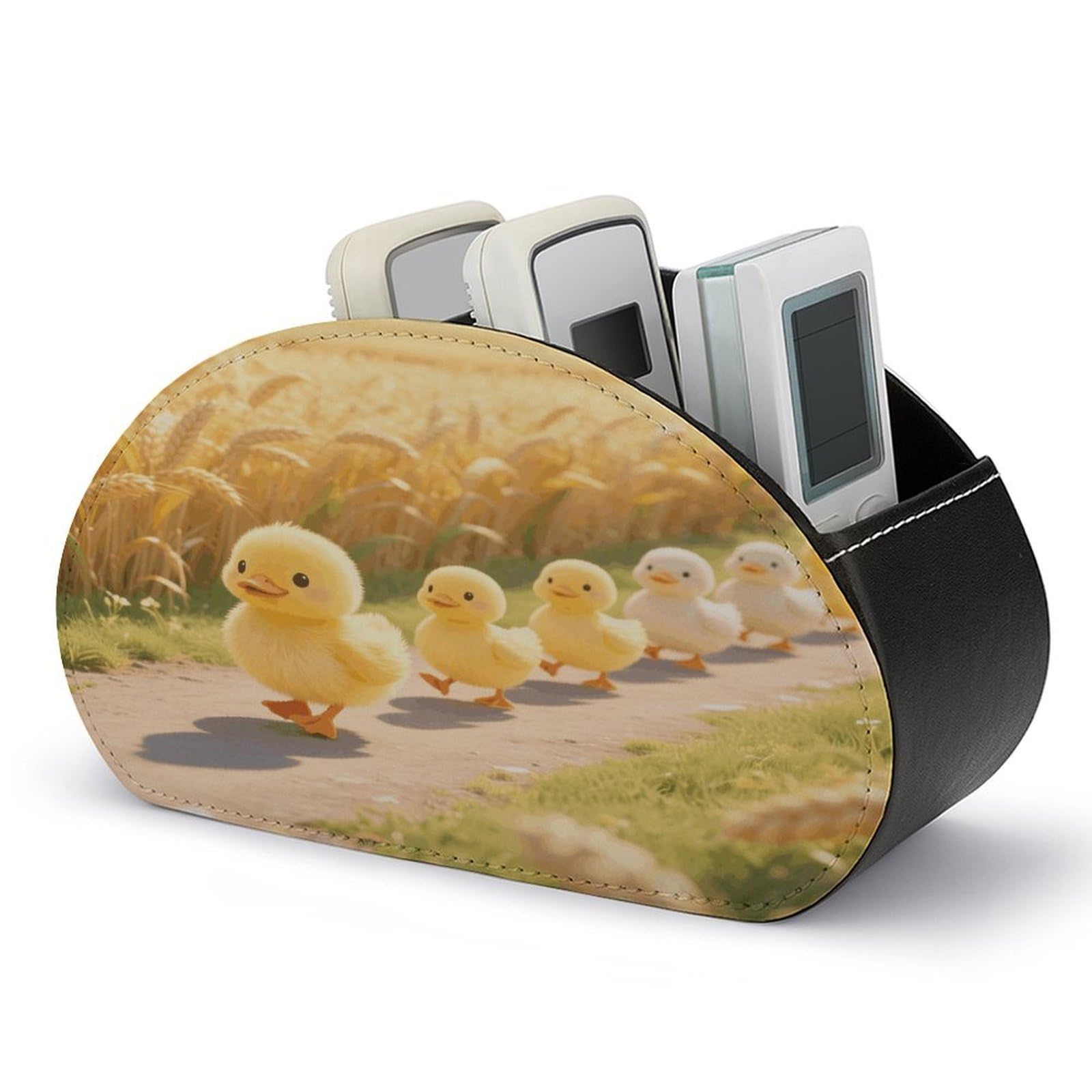 VstaDank - Duck Remote Control Holder, PU Leather Multifunctional Office Makeup Organizer Computer Desk Organizer with 5 Compartments Media Player Box