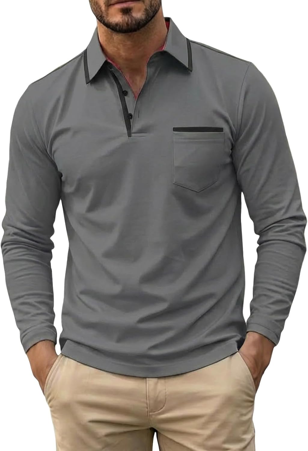 Ymosrh Mens Casual Polo Shirt Long Sleeve Spring Summer Golf Shirts Casual Tennis Work Collar Shirt, M-3XL