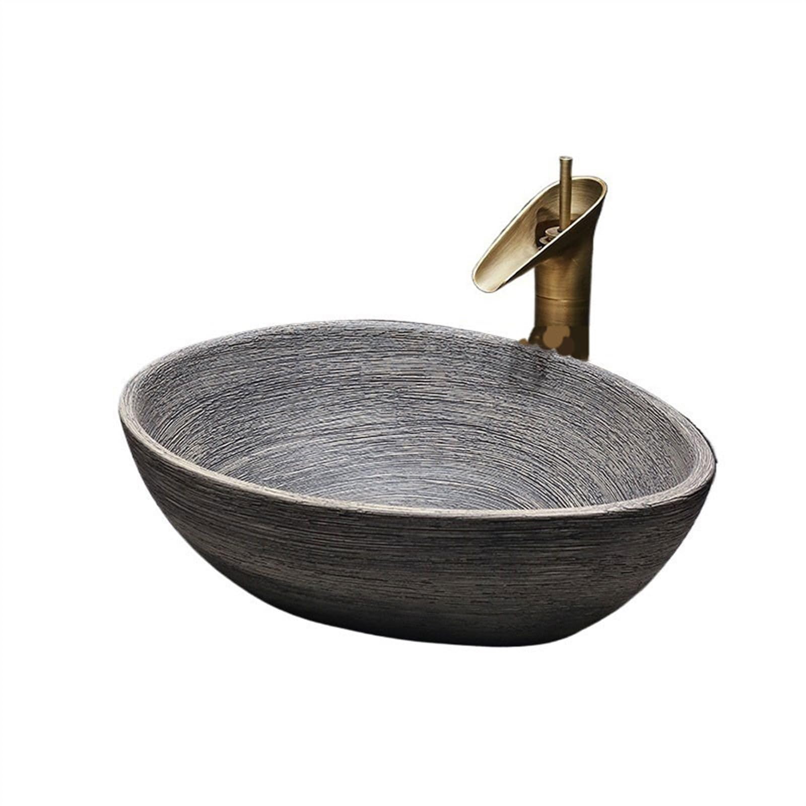 Aioneer Bathroom Sink Countertop Basin Balcony Washbasin Ceramic Art Retro Handwash Basin Home Bathroom Lavatory Sinks Lavatory Vanity-Gris-One Size