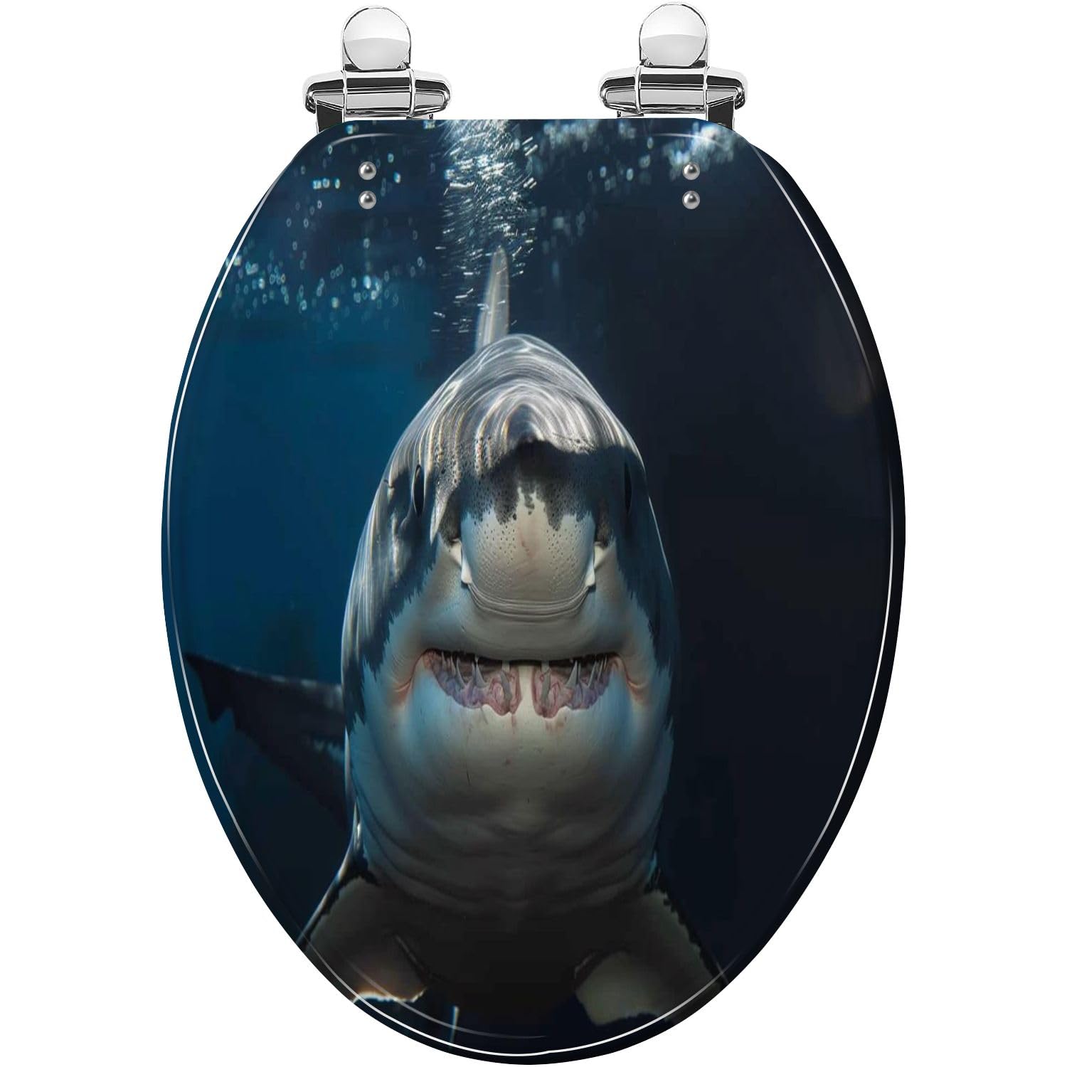 Shark face, Quiet Close Close Easy to Install Cover Cover, Adjustable, Lightweight, Durable, Portable, User-Friendly, Compact, Decorative, Resin, Elongated, Toilet, seat, Quietly