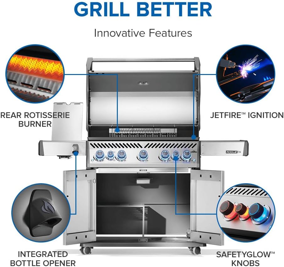 Napoleon Rogue PRO-S 625 Natural Gas Grill with Infrared Side and Rear Burners, Stainless Steel, Durable 7-Burner Outdoor BBQ