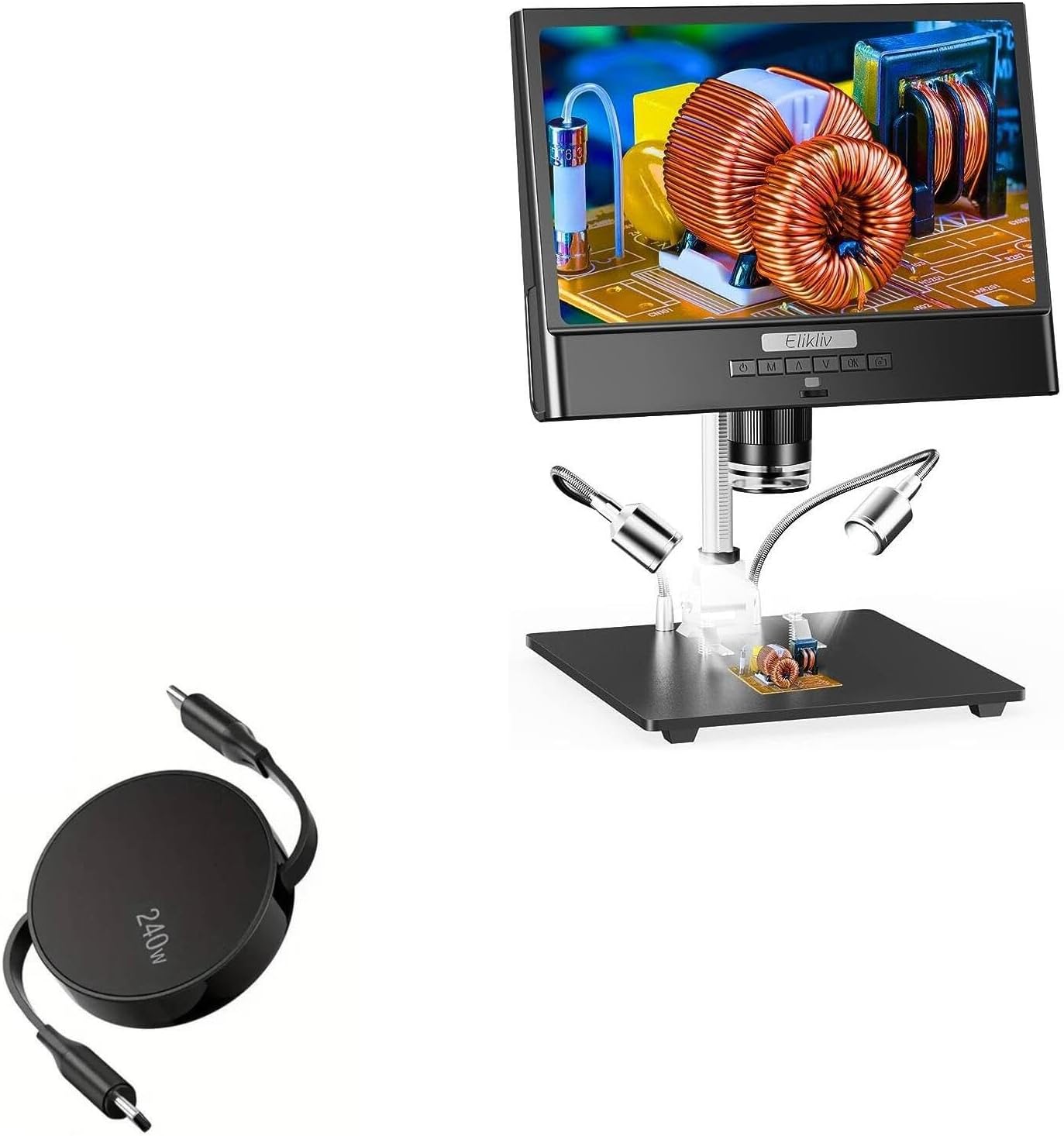 BoxWave Cable Compatible with Elikliv EDM12 LCD Digital Microscope (10 in) - PD miniSync (240W), Retractable PD 240W Portable USB Type-C Cable - Jet Black