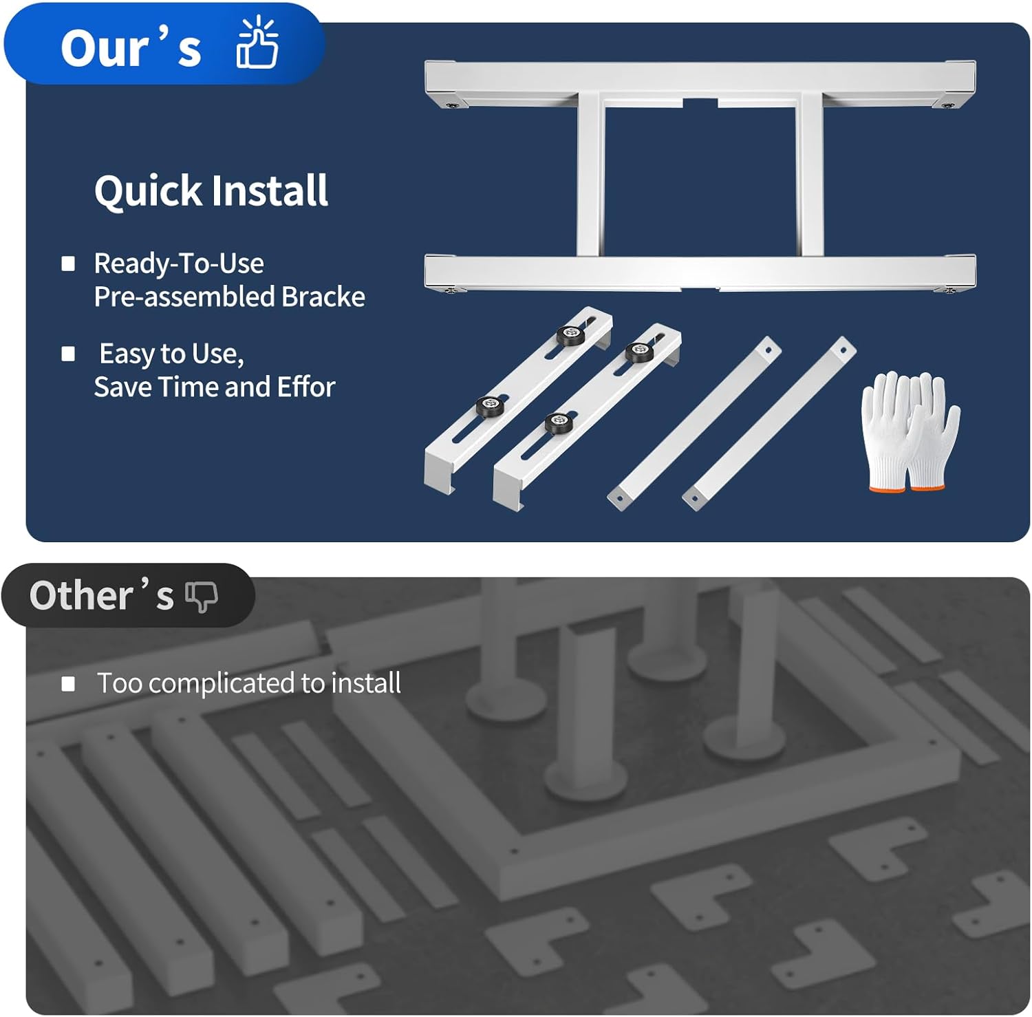 Mini Split Ground Stand for 9000-36000BTU, Adjustable Anti-Vibration Mini Split Stand, 440Lbs Heavy Duty AC Stand, Mini Split AC Bracket for Ductless Air Conditioners Heat Pump System-White