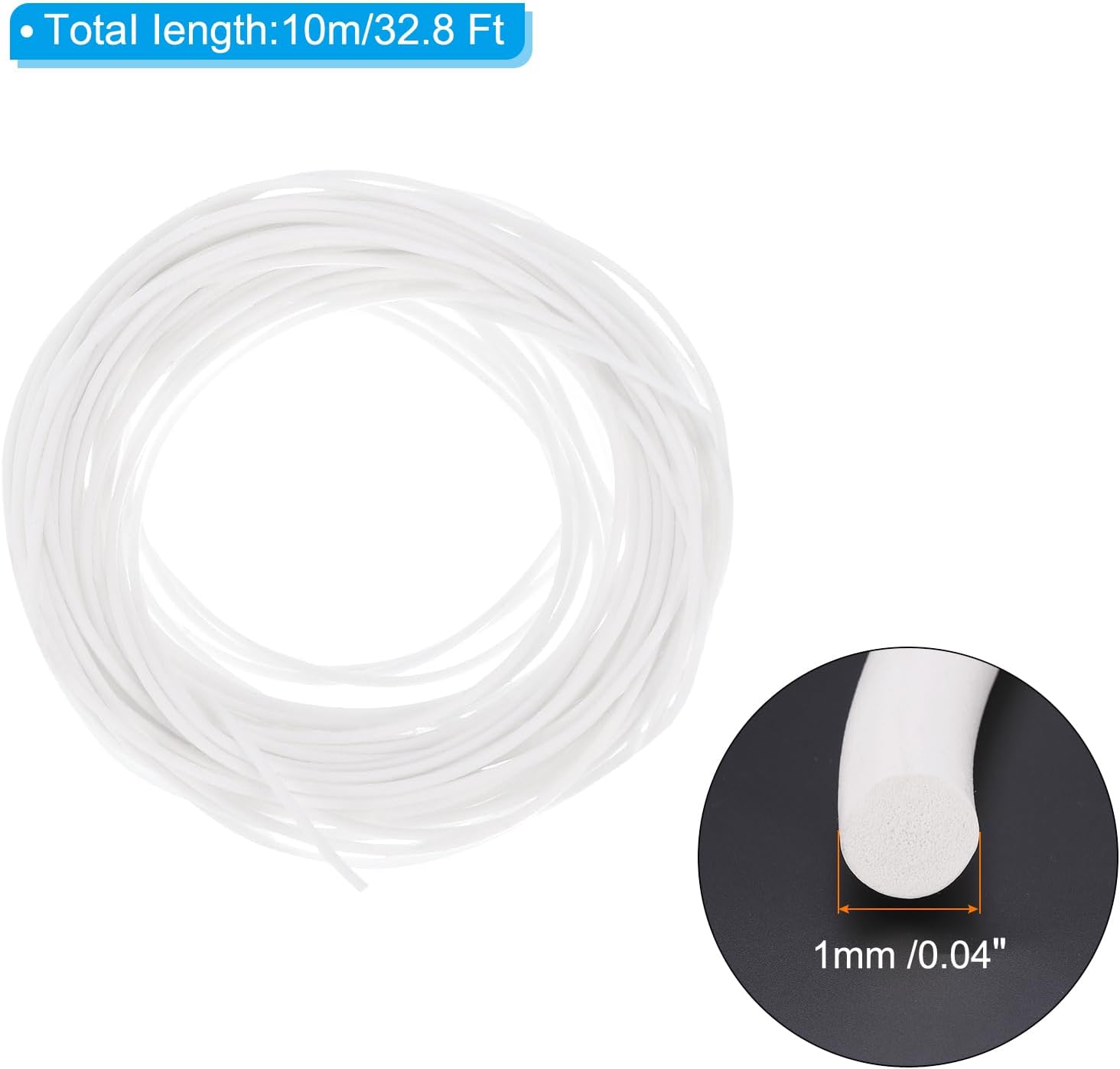 PATIKIL Silicone Foam Seal Strip, 10M(32.8Ft) 1mm(0.04") Dia Round High Density Solid Sponge Rubber Weather Stripping Cord for Sealing Gap Blocker Insulation, White