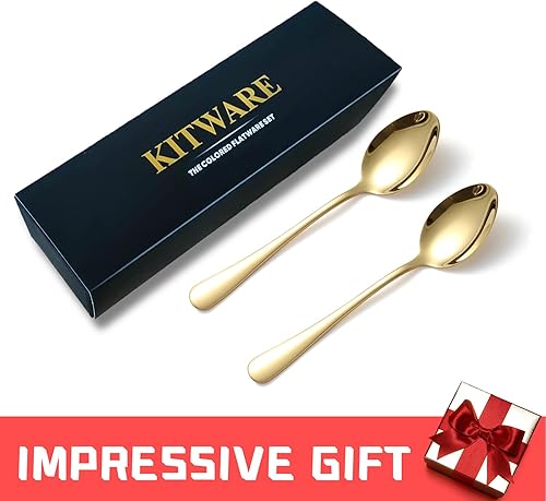 Miniatura 7 de KITWARE - Juego de 24 cucharaditas de acero inoxidable, cubiertos de cuchara dorada para pulido de espejo, utensilios para el hogar y la cocina,