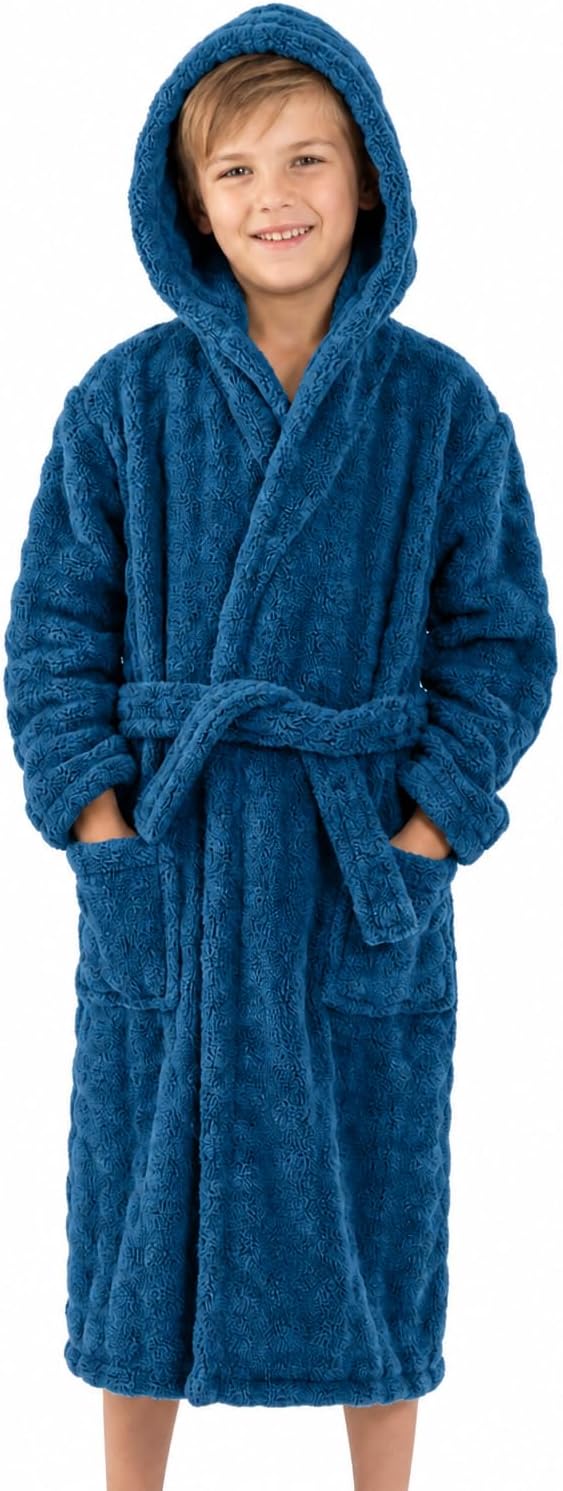JiAmy Boys Girls Soft Fleece Robe Kids Bathrobe Gift Navy Blue 4-6 Years
