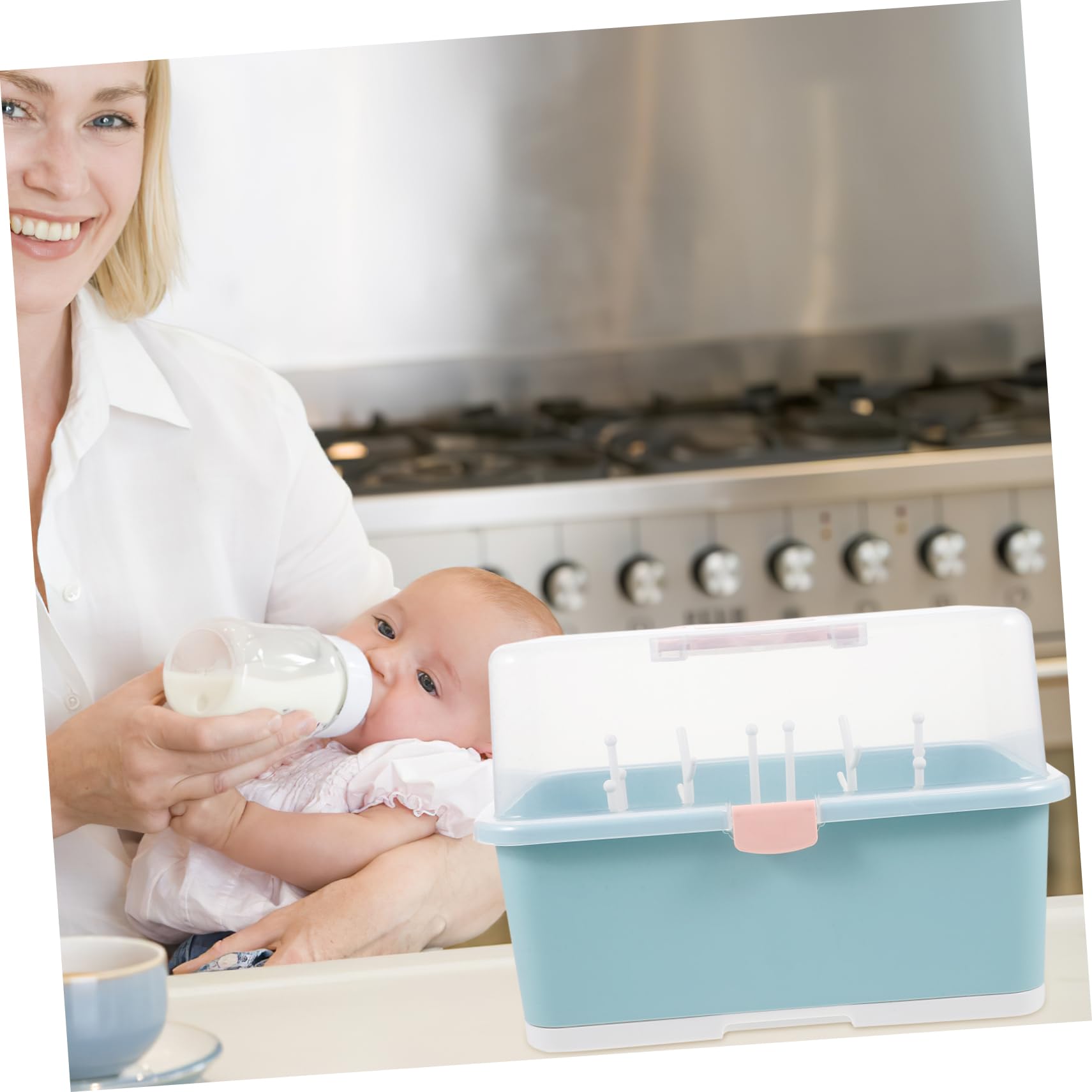 Babyflaschen Trockenbox mit Abtropfschale und Staubschutz Pp Aufbewahrungsbox für Babyflaschen und Besteck Tragbar und Praktisch für Shower und Stillzubehör