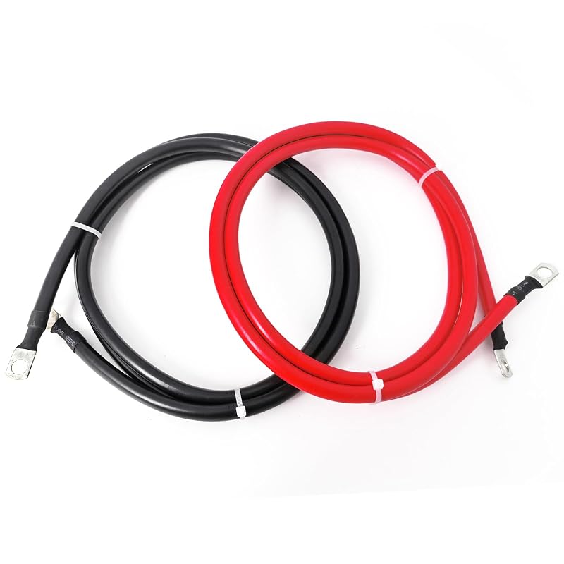 Cabo de bateria 2 AWG KEDAKEJI em cobre sem oxigênio com terminais 5/16" – Par vermelho e preto, 91,44 cm